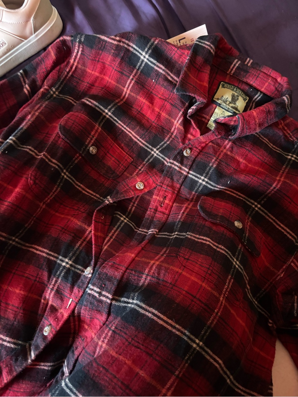 Field & Stream Red and Black Plaid Button-Down Shirt
